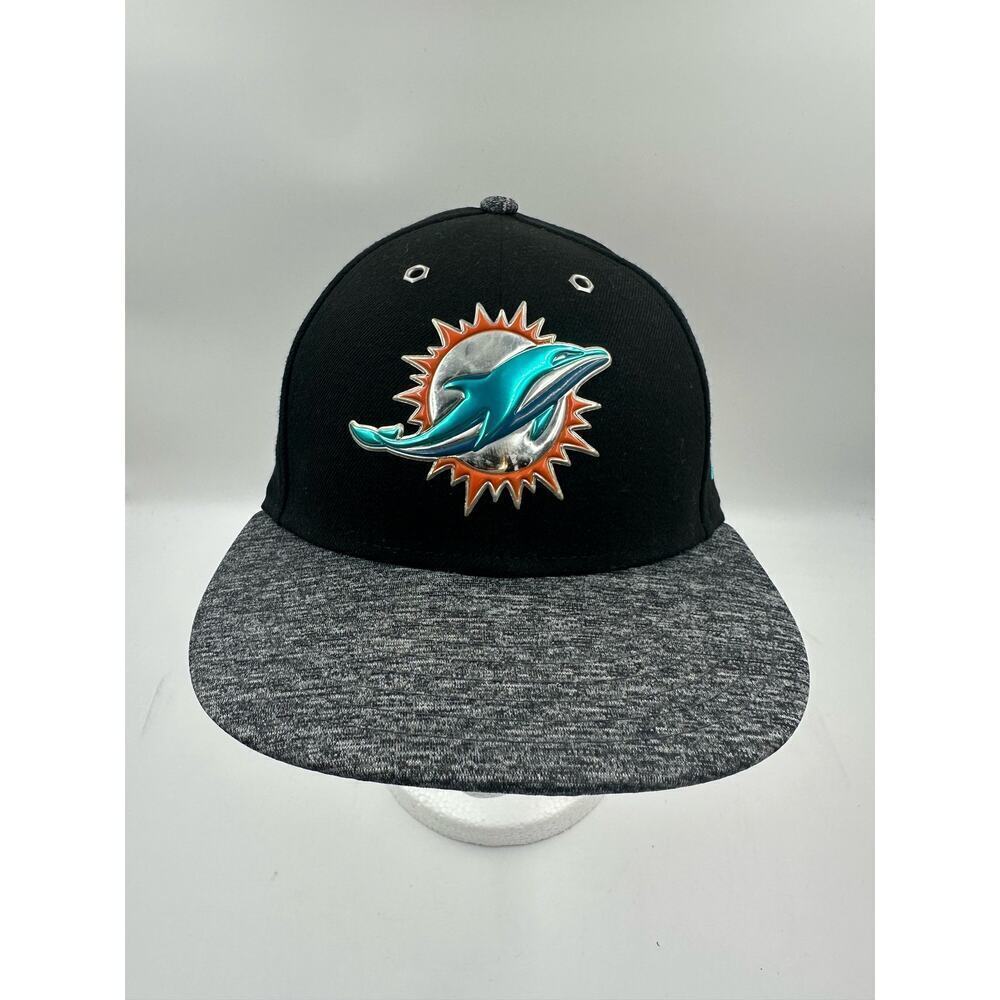 Miami Dolphins Fitted Hat Cap - Size 7 1/8 - New Era 59Fifty - Black Blue Grey - Picture 2 of 6